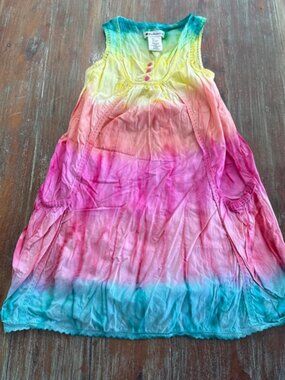 Pandemonium Sundress Size 7 Tie Dye Pink Yellow Blue Rainbow